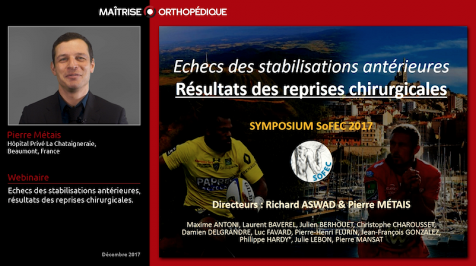 Echecs des stabilisations antérieures - Résultats des reprises chirurgicales.